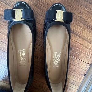 Salvatore Ferragamo Black Flats with Gold Accent